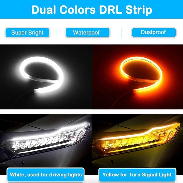 2x60cm Slim Amber Sequential Flexible LED DRL Turn Signal Strip For Headlights With 156 LEDs White To Yellow by Nino Auto Repair