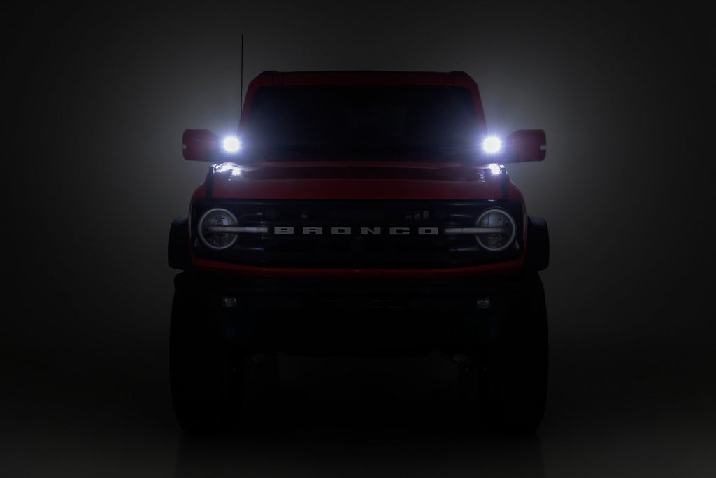 LED Light Kit | Ditch Mount | 3.5" Black Round Pair | Amber DRL | Ford Bronco (21-26) by Rough Country