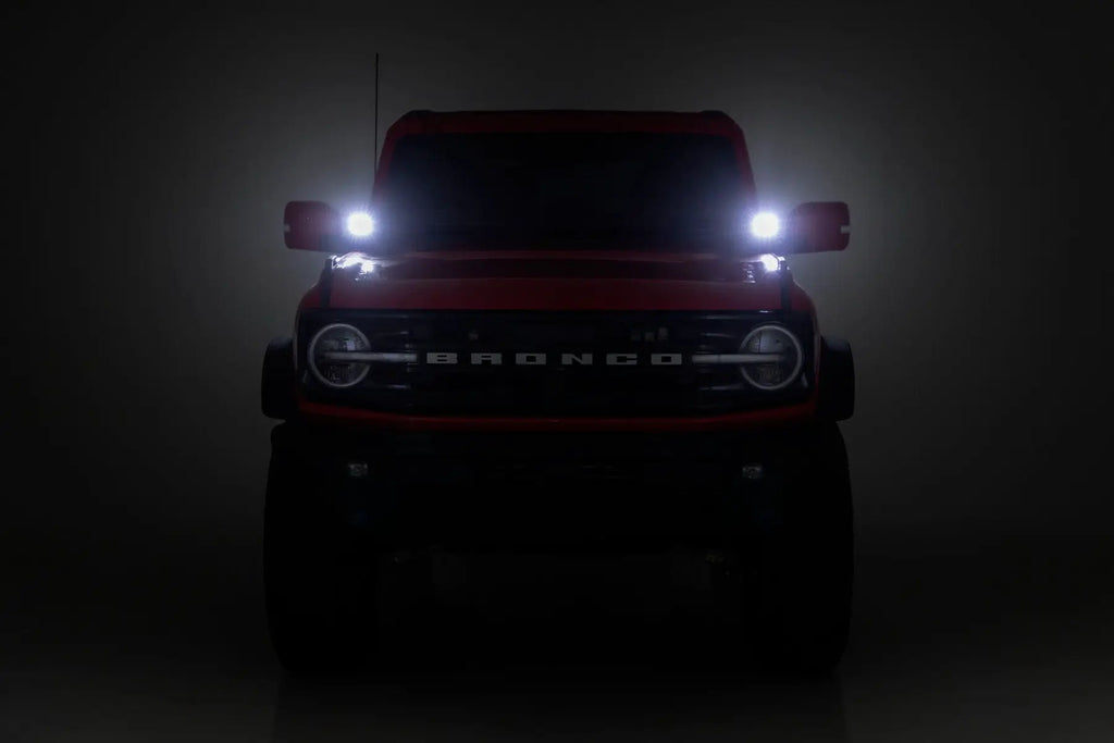 LED Light Kit | Ditch Mount | 3.5" Black Round Pair | Amber DRL | Ford Bronco (21-26) by Rough Country