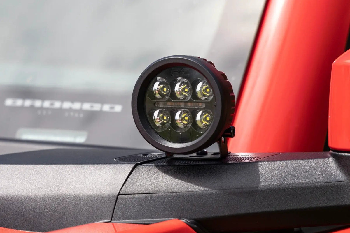 LED Light Kit | Ditch Mount | 3.5" Black Round Pair | Amber DRL | Ford Bronco (21-26) by Rough Country