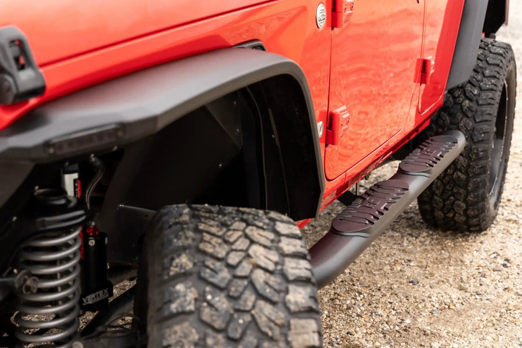Oval Nerf Steps | 4 Door | Black | Jeep Wrangler Unlimited 4WD (2018-2026) by Rough Country