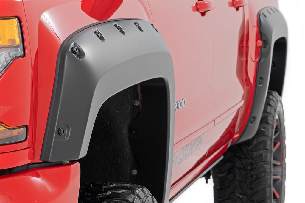 Pocket Fender Flares | 6'7" & 8' Bed | GBA Black | Chevy Silverado 1500 (14-18)/ 2500HD (15-19) by Rough Country