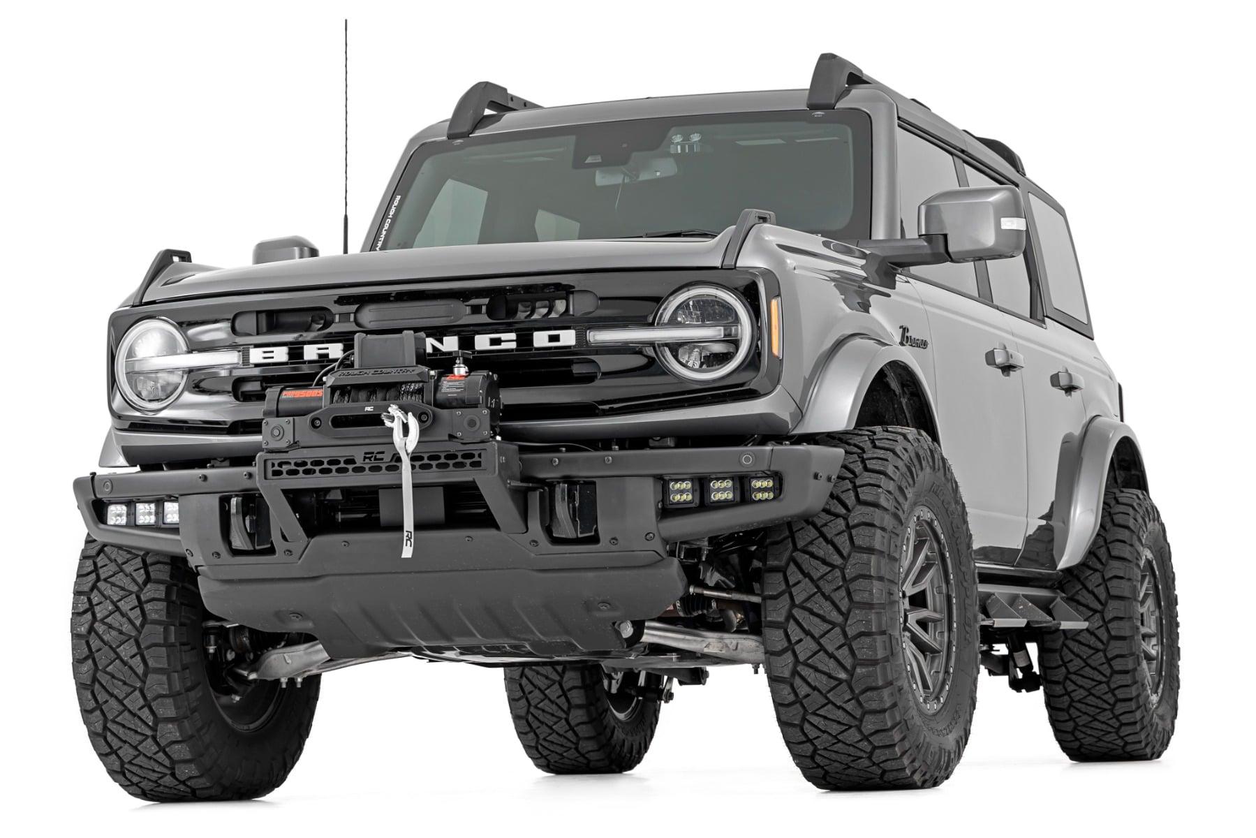 High Winch Mount | All Models | 12000S | 20 Inch Black Single Row LED | Ford Bronco (21-26) by Rough Country