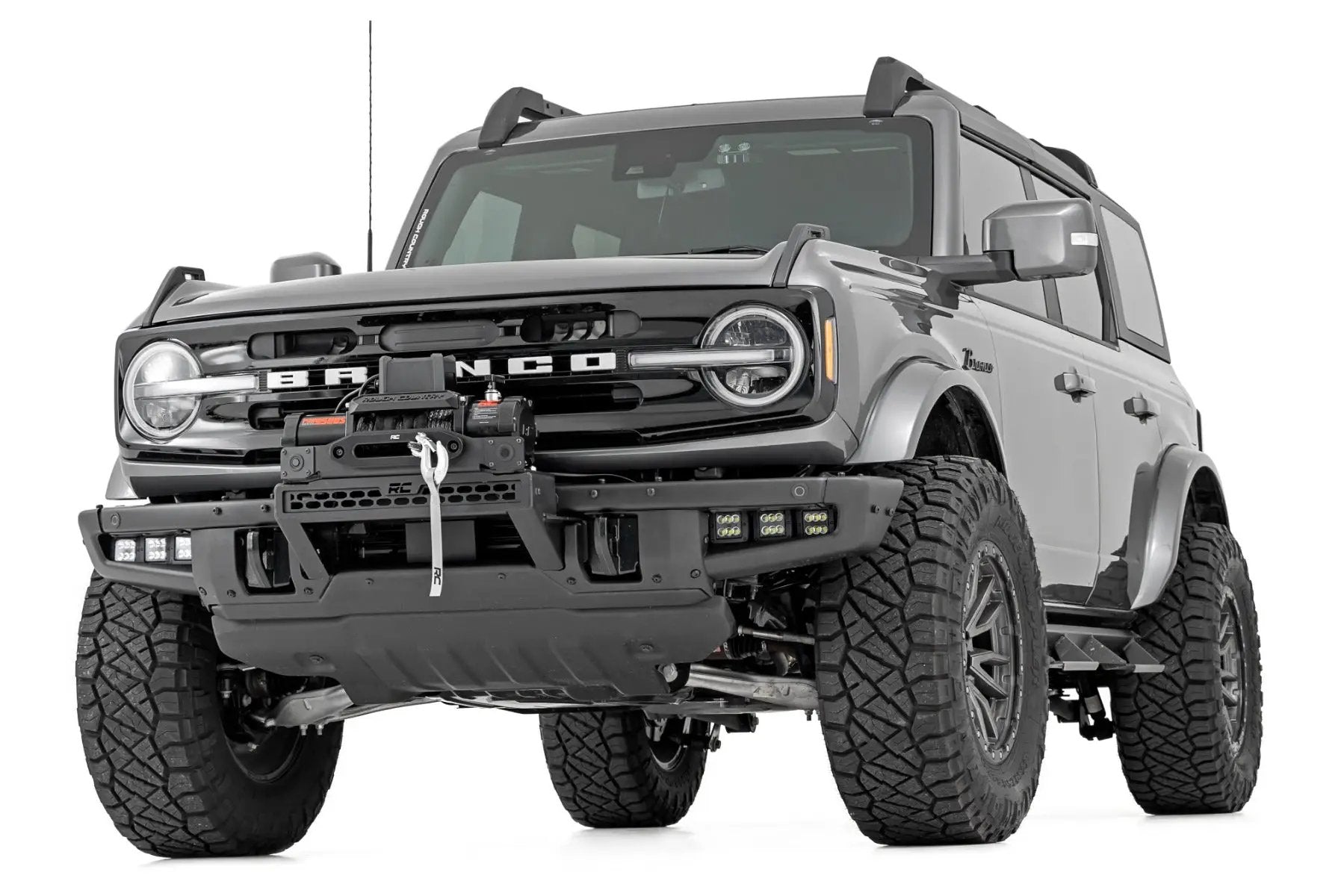 High Winch Mount | All Models | 12000S | 20 Inch Black Single Row LED | Ford Bronco (21-26) by Rough Country