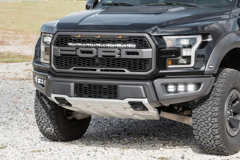 LED Light Kit | Grille Mount | 30" Black Single Row | White DRL | Ford Raptor (17-20) by Rough Country