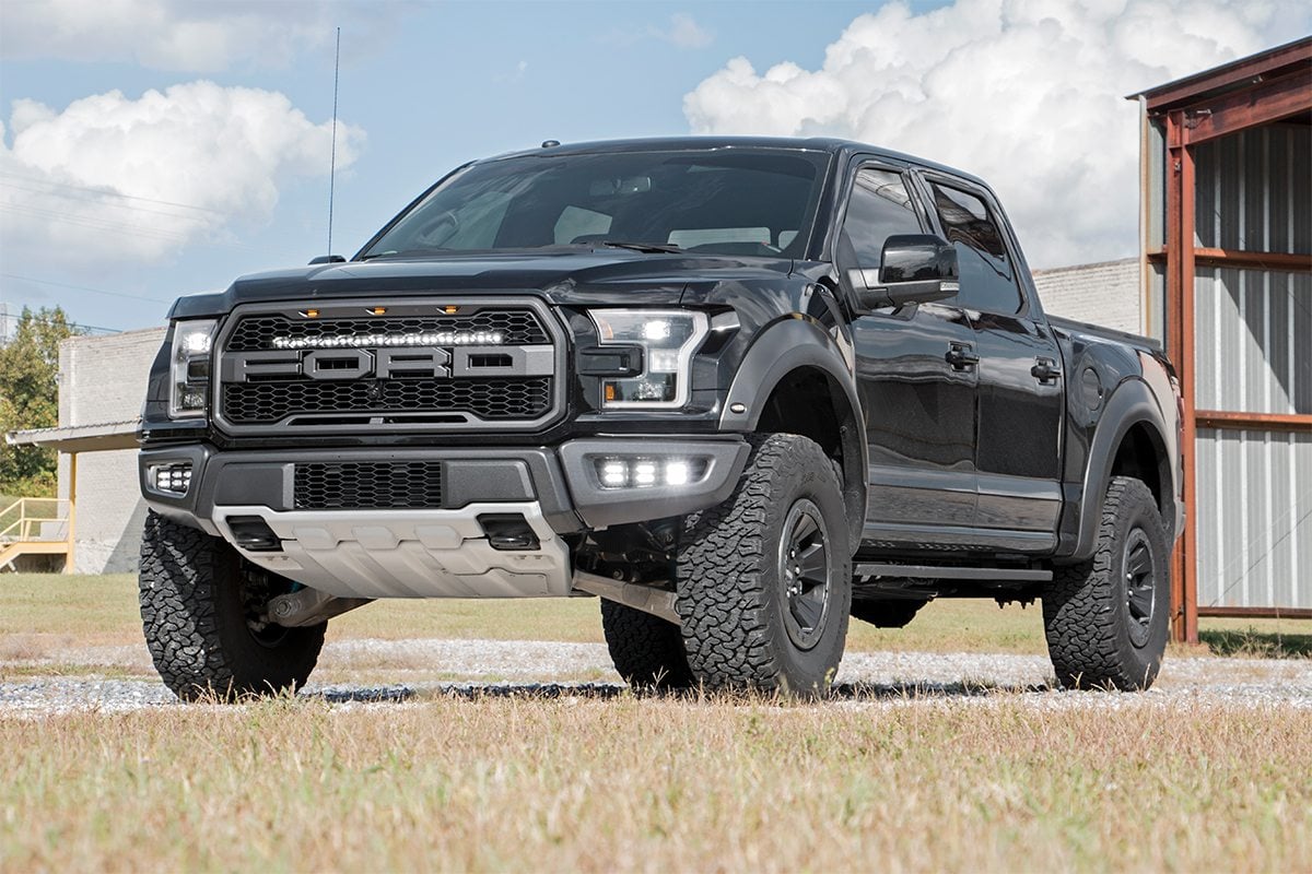 LED Light Kit | Fog Mount | Triple 2" Black Pair | Ford Raptor 4WD (17-20) by Rough Country