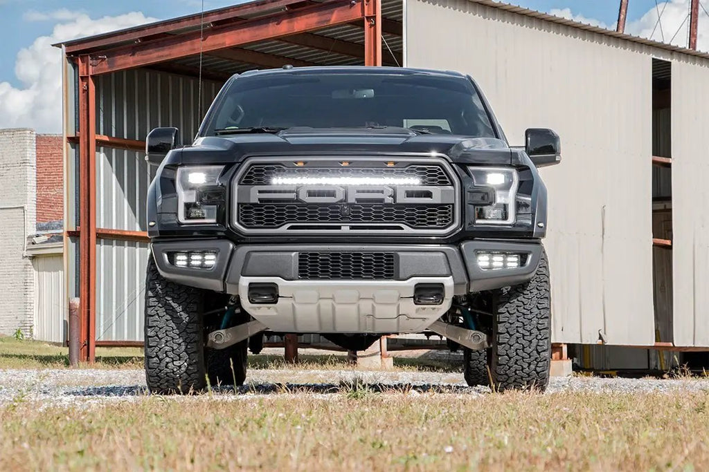 LED Light Kit | Fog Mount | Triple 2" Black Pair | Amber DRL | Ford Raptor (17-20) by Rough Country