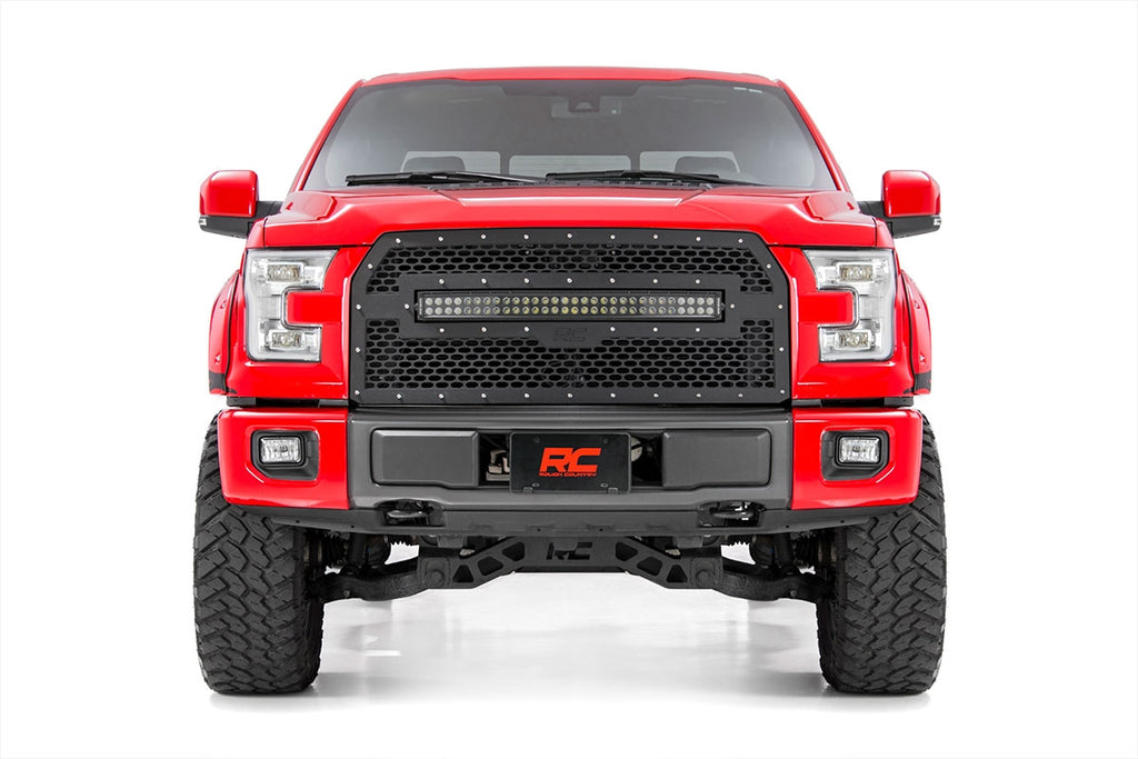 Mesh Grille | 30" Dual Row LED | Black | Amber DRL | Ford F-150 (15-17) by Rough Country