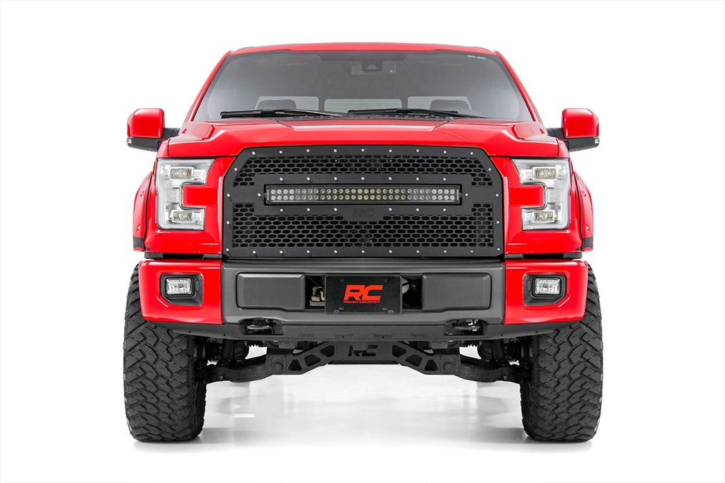 Mesh Grille | 30" Dual Row LED | Black | Amber DRL | Ford F-150 (15-17) by Rough Country