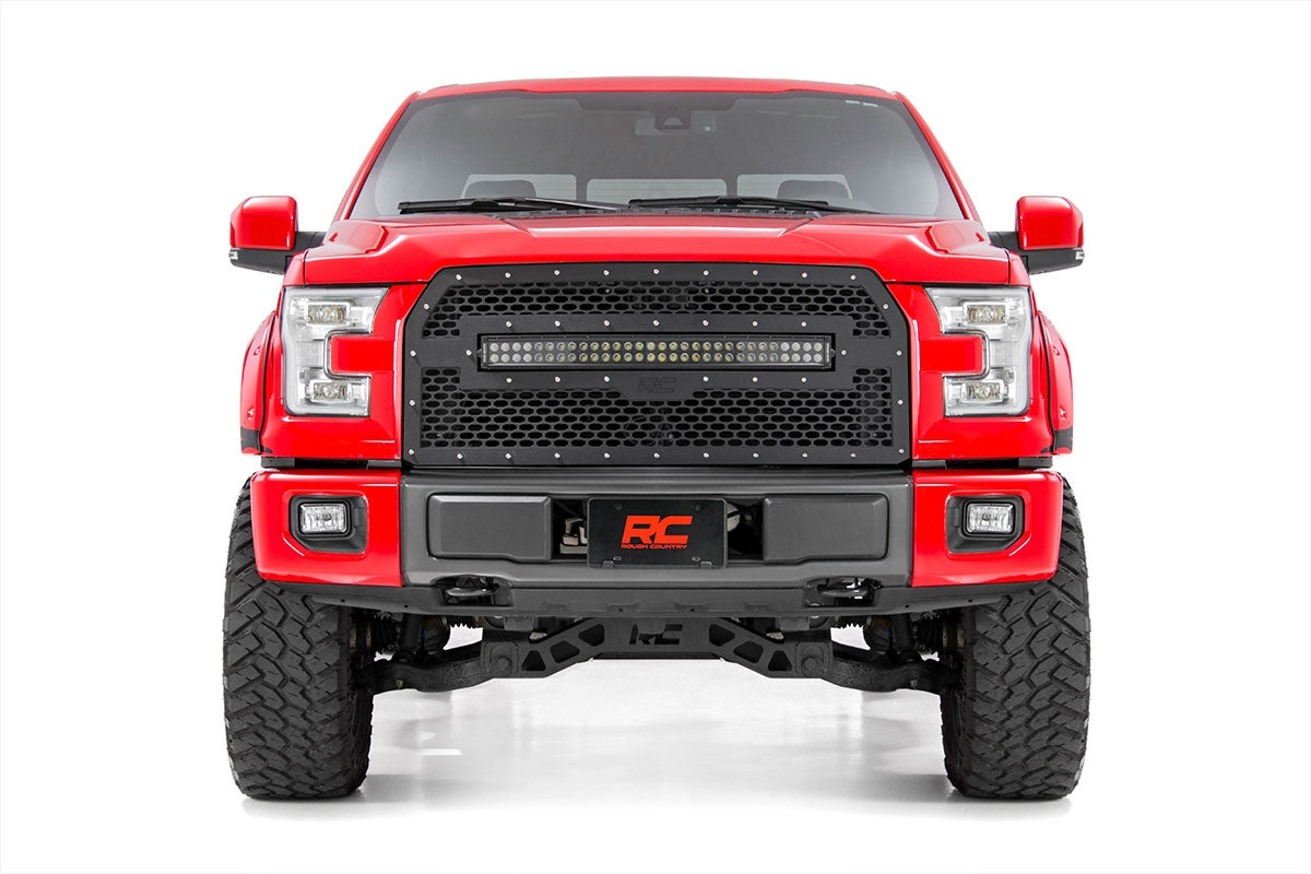 Mesh Grille | 30" Dual Row LED | Black Ser | Ford F-150 2WD/4WD (2015-2017) by Rough Country