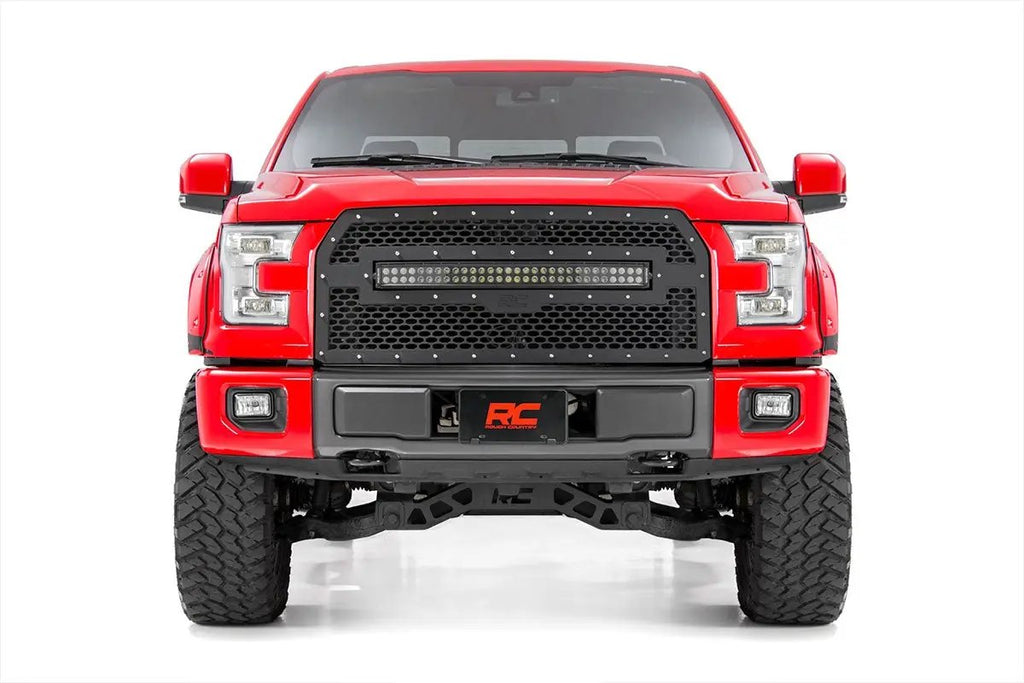 Mesh Grille | 30" Dual Row LED | Black | Amber DRL | Ford F-150 (15-17) by Rough Country