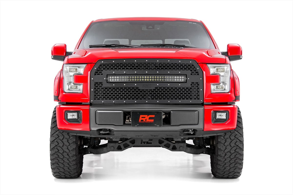 Mesh Grille | 30" Dual Row LED | Black | Ford F-150 2WD/4WD (2015-2017) by Rough Country