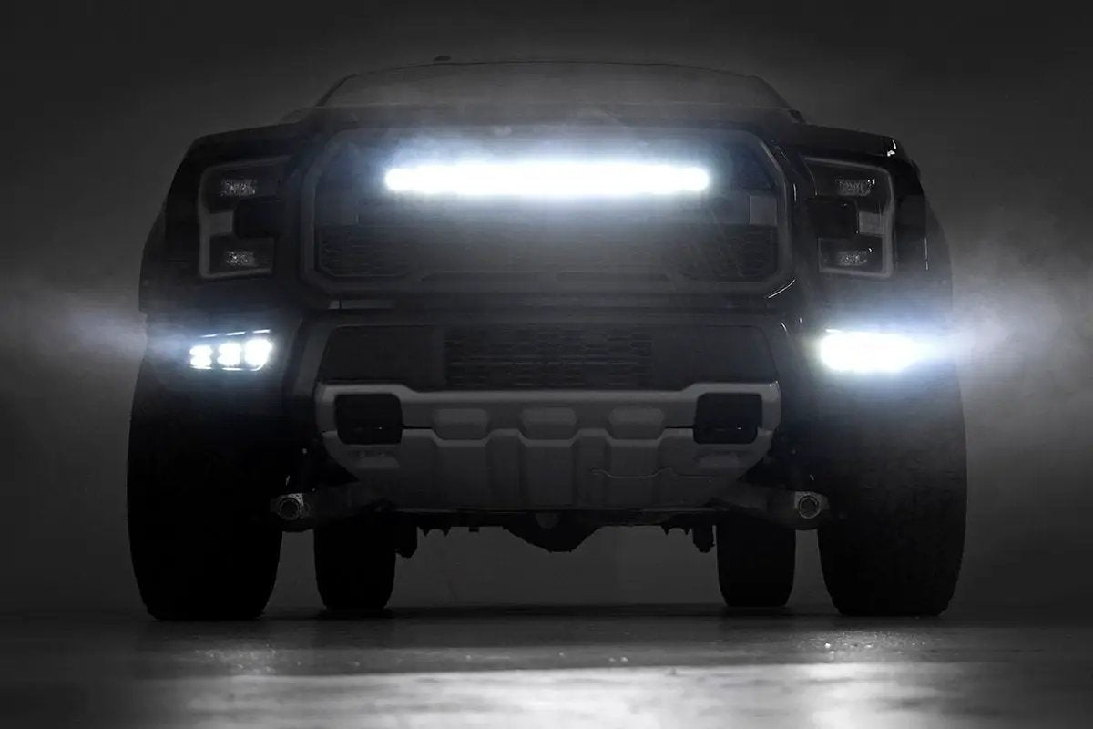LED Light Kit | Grille Mount | 30" Black Single Row | Ford Raptor 4WD (17-20) by Rough Country