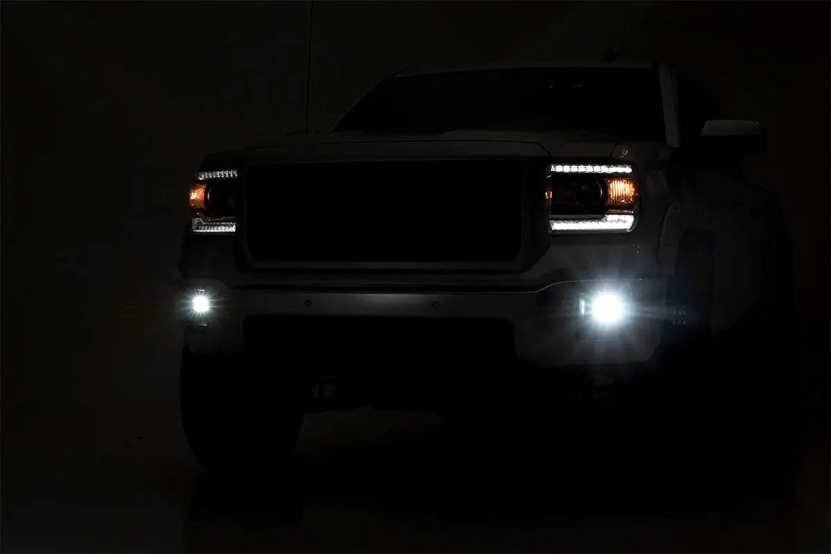 LED Light Kit | Fog Mount | 2" Black Pair | GMC Sierra 1500 2WD/4WD (14-15) by Rough Country