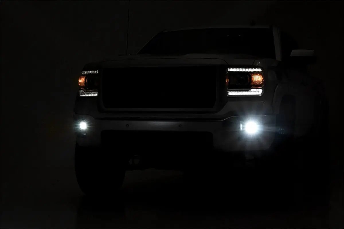 LED Light Kit | Fog Mount | 2" Black Pair | GMC Sierra 1500 2WD/4WD (14-15) by Rough Country