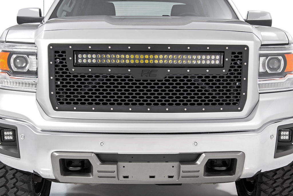 Mesh Grille | 30" Dual Row LED | Black | Amber DRL | GMC Sierra 1500 (14-15) by Rough Country