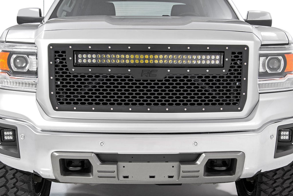 Mesh Grille | 30" Dual Row LED | Black | White DRL | GMC Sierra 1500 (14-15) by Rough Country