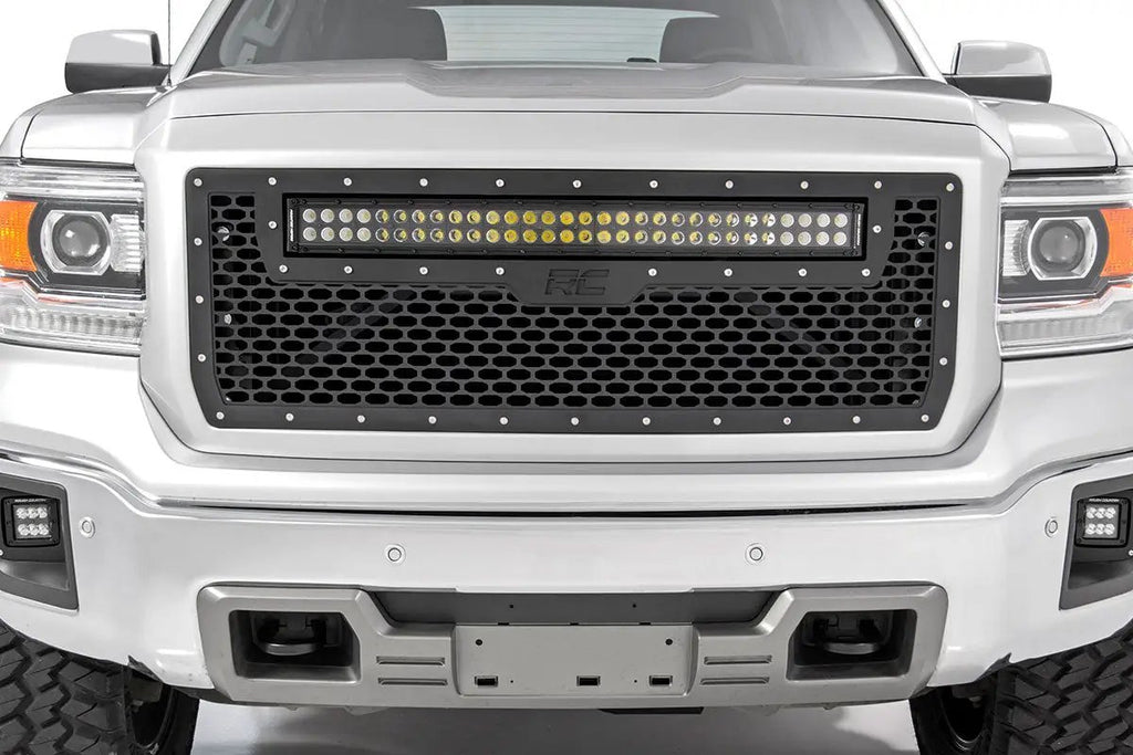 Mesh Grille | 30" Dual Row LED | Black | GMC Sierra 1500 2WD/4WD (2014-2015) by Rough Country