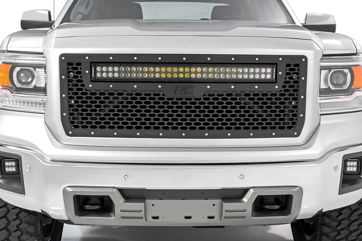 Mesh Grille | 30" Dual Row LED | Black | GMC Sierra 1500 2WD/4WD (2014-2015) by Rough Country