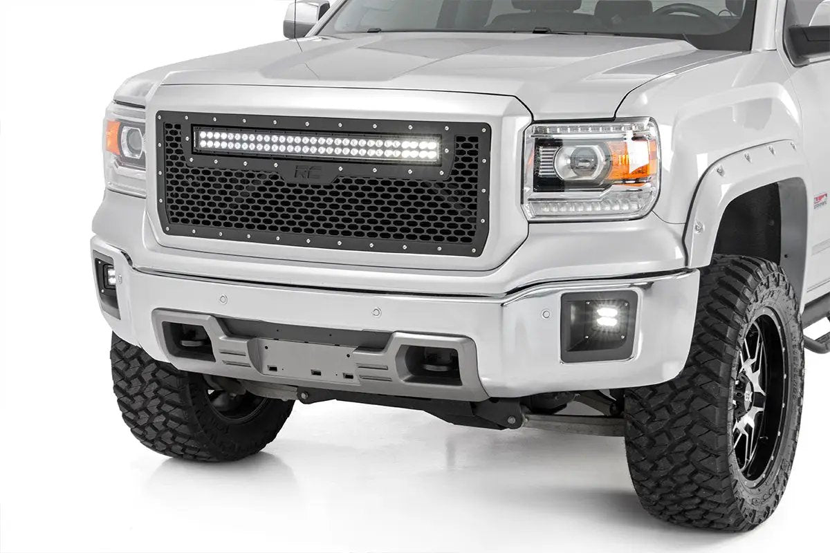 Mesh Grille | 30" Dual Row LED | Black | Amber DRL | GMC Sierra 1500 (14-15) by Rough Country