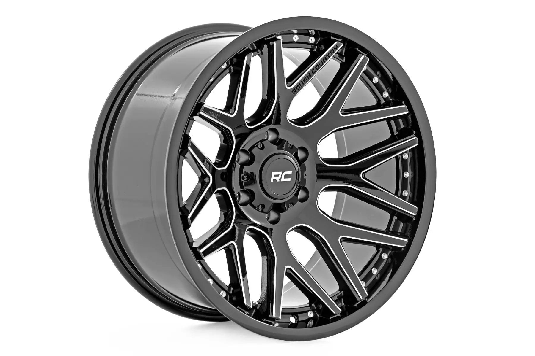Rough Country 95 Series Wheel | One-Piece | Gloss Black Machined | 20x10 | 8x180 | -19mm by Rough Country