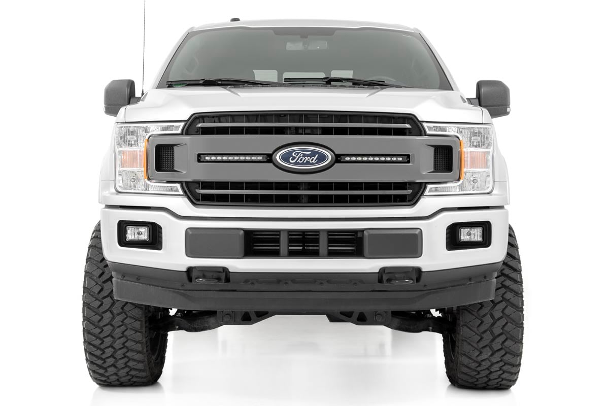 LED Light Kit | Grille Mount | 10" Black Slimline Pair | Ford F-150 (18-20) by Rough Country