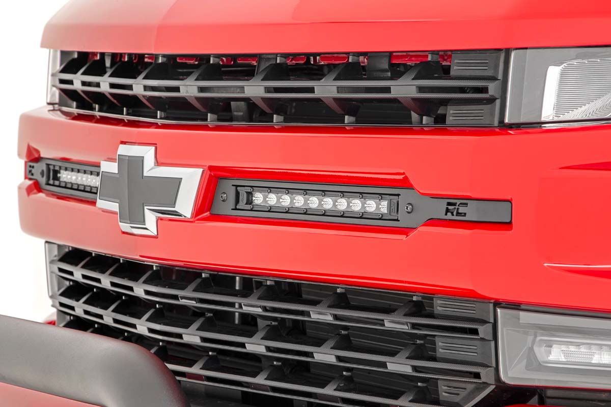LED Light Kit | Grille Mount | 10" Black Slimline Pair | Chevy Silverado 1500 (19-22) by Rough Country