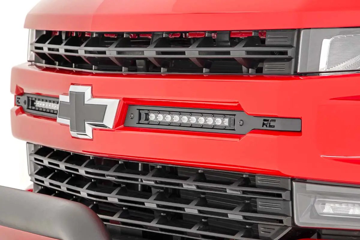 LED Light Kit | Grille Mount | 10" Black Slimline Pair | Chevy Silverado 1500 (19-22) by Rough Country