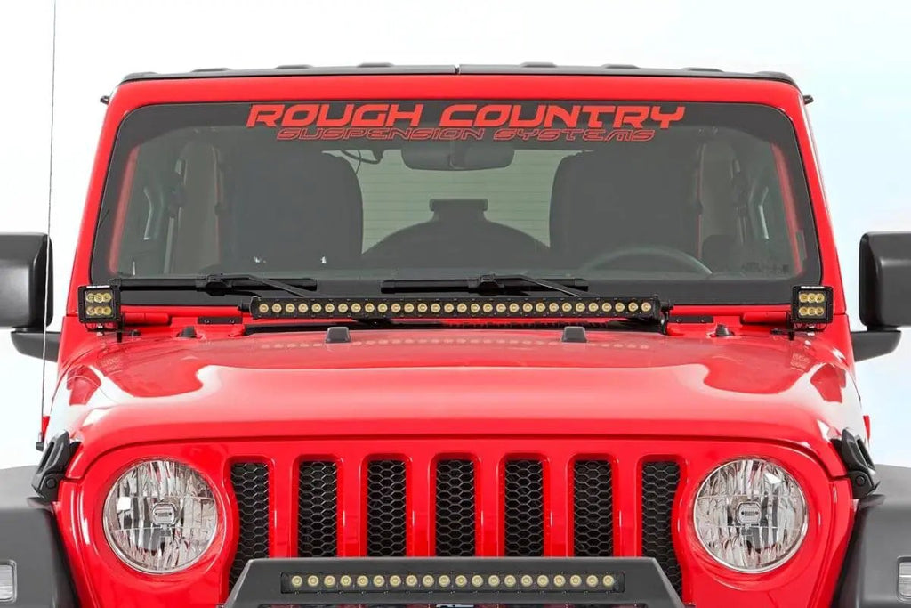 LED Light Kit | Hood Mount | 30" Black Single Row | Jeep Gladiator JT/Wrangler JL (18-26) by Rough Country