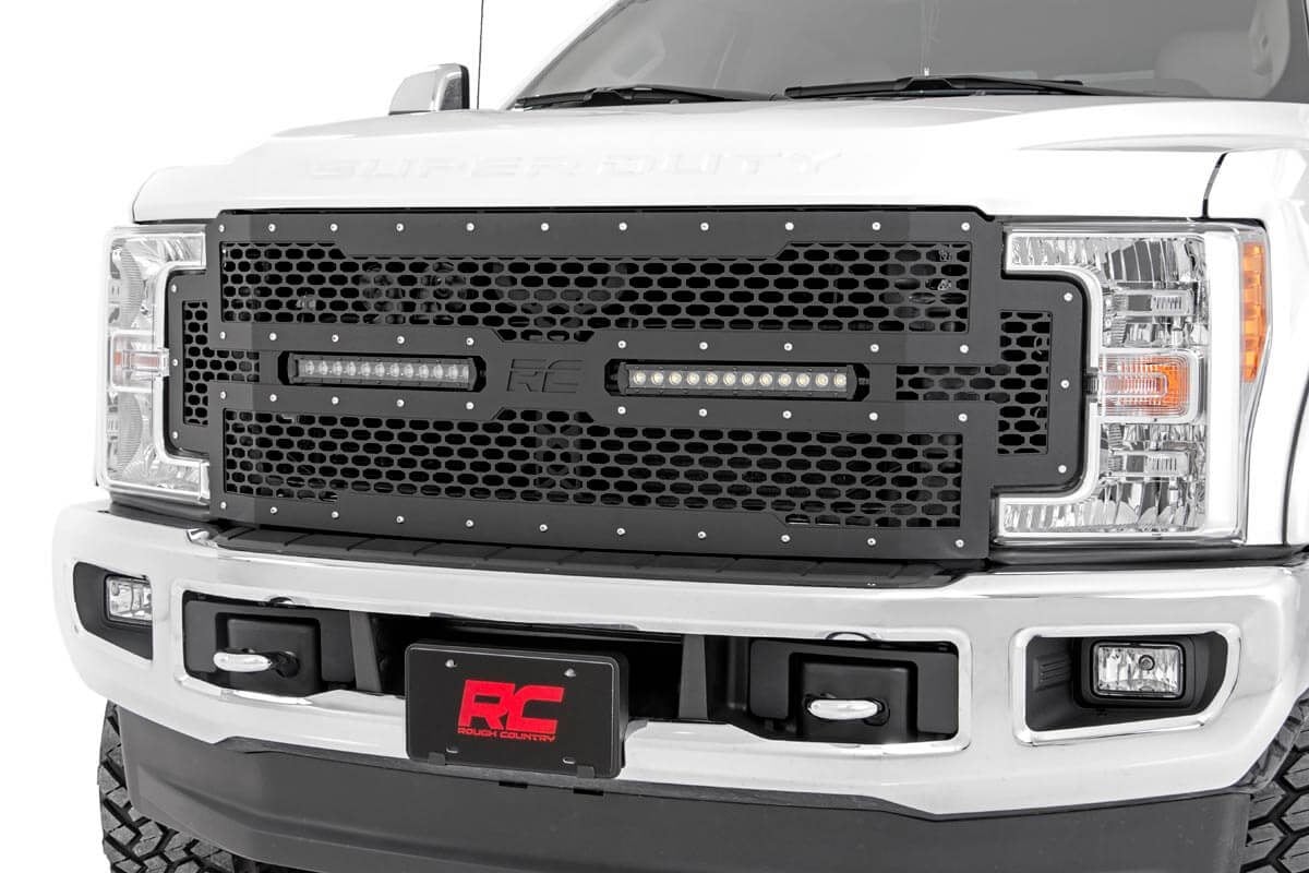 Mesh Grille | 12" Dual Row LED | Black | Ford F-250/F-350 Super Duty (17-19) by Rough Country
