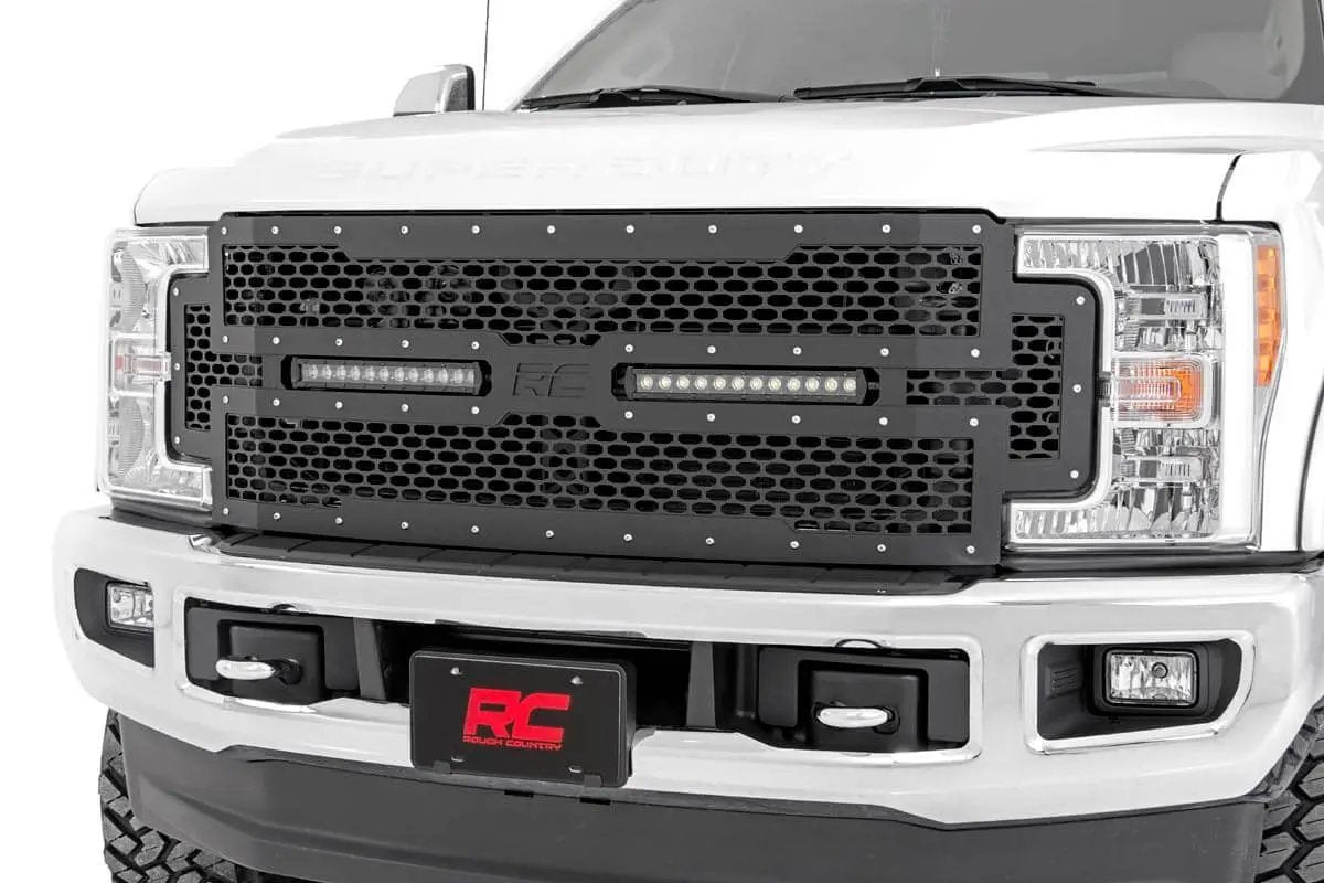 Mesh Grille | 12" Dual Row LED | Black | Ford F-250/F-350 Super Duty (17-19) by Rough Country