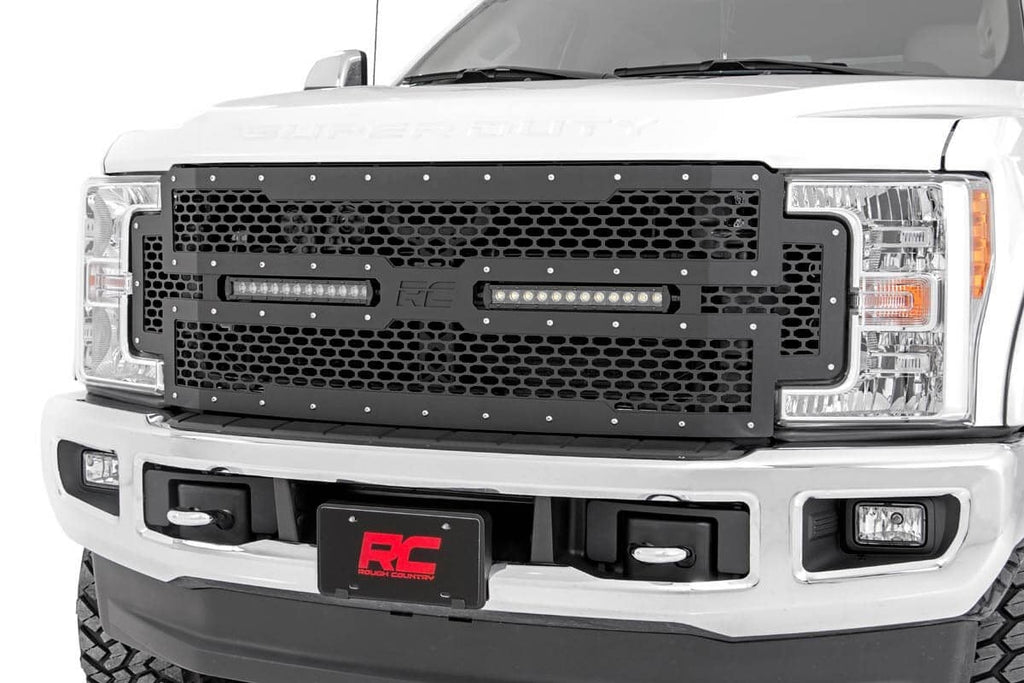 Mesh Grille | 12" Dual Row LED | Black | Ford F-250/F-350 Super Duty (17-19) by Rough Country
