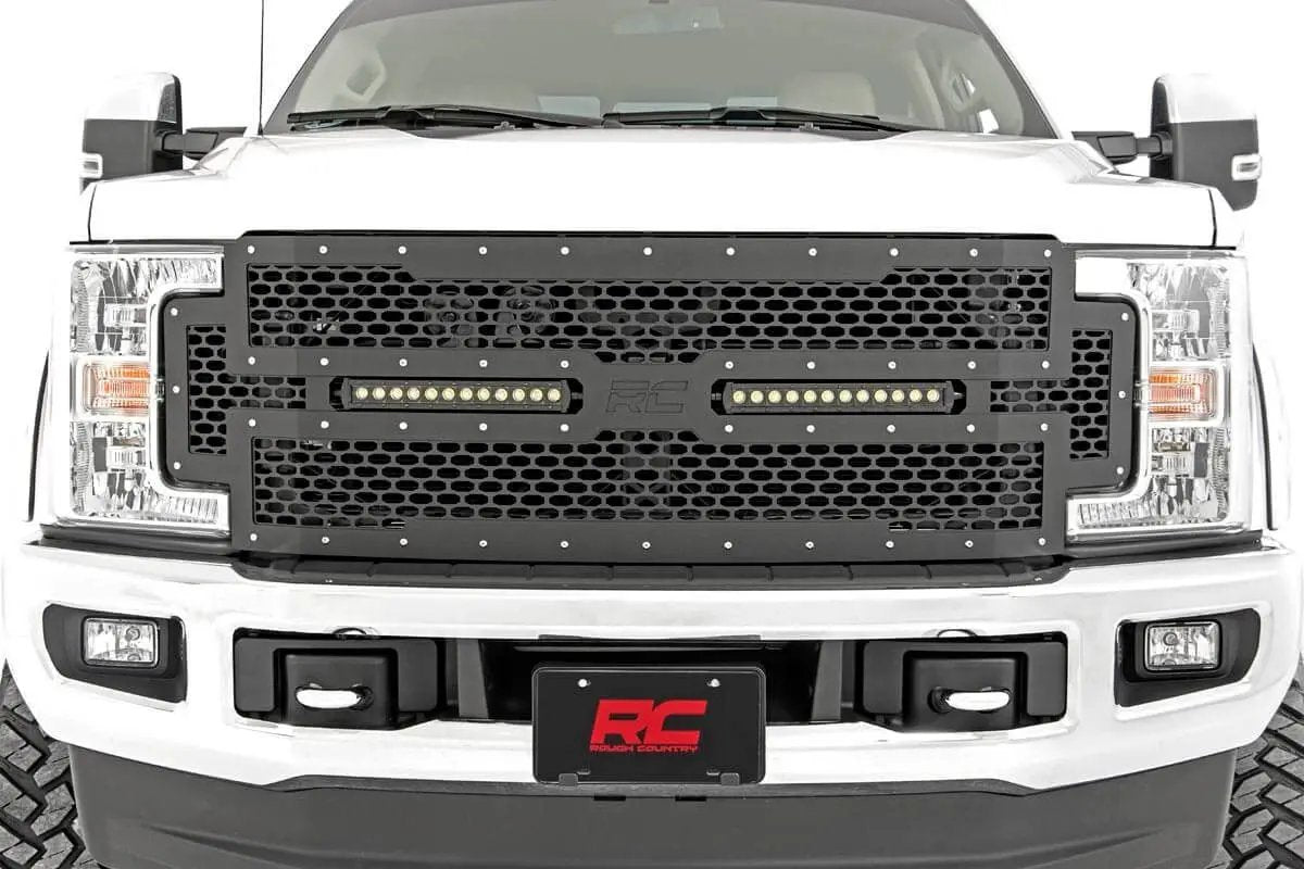 Mesh Grille | 12" Dual Row LED | Black | Ford F-250/F-350 Super Duty (17-19) by Rough Country