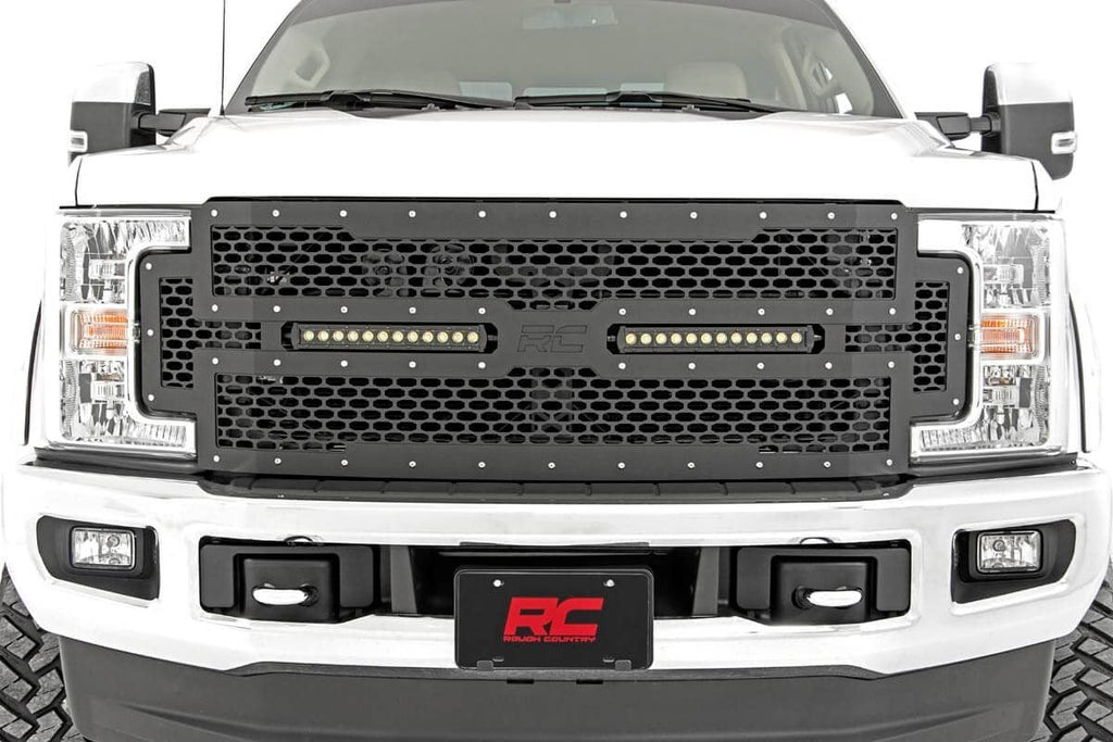 Mesh Grille | 12" Dual Row LED | Black | Ford F-250/F-350 Super Duty (17-19) by Rough Country