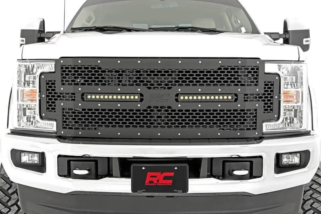 Mesh Grille | 12" Dual Row LED | Black | Ford F-250/F-350 Super Duty (17-19) by Rough Country