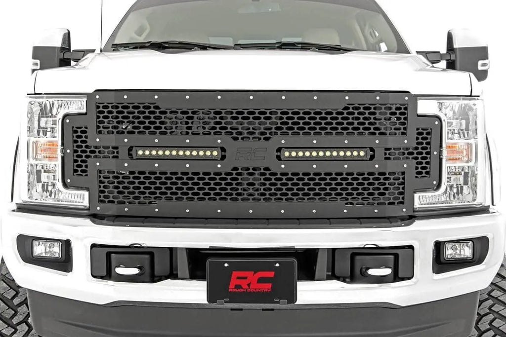 Mesh Grille | 12" Dual Row LED | Black | Ford F-250/F-350 Super Duty (17-19) by Rough Country