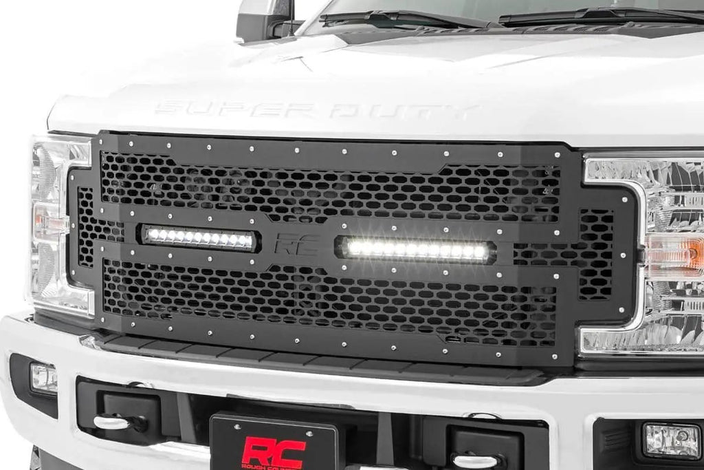 Mesh Grille | 12" Dual Row LED | Black | Ford F-250/F-350 Super Duty (17-19) by Rough Country