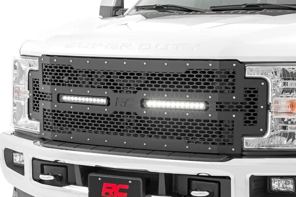 Mesh Grille | 12" Dual Row LED | Black | Ford F-250/F-350 Super Duty (17-19) by Rough Country