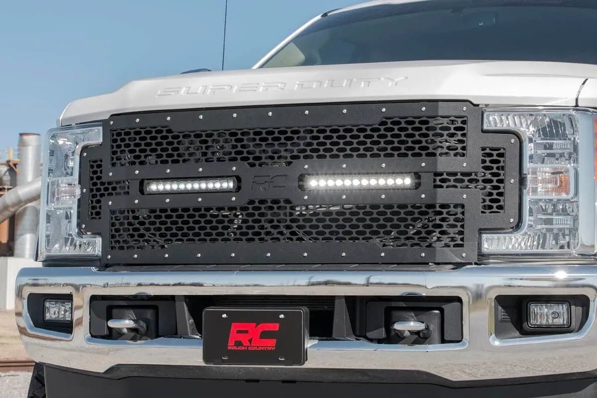 Mesh Grille | 12" Dual Row LED | Black | Ford F-250/F-350 Super Duty (17-19) by Rough Country