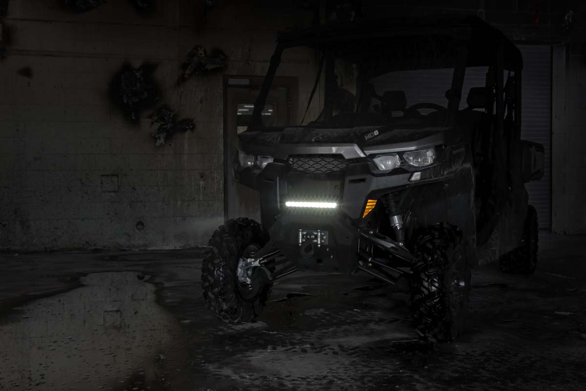 LED Light | Bumper Mount | 12" Black Single Row | White DRL | Can-Am Defender HD 8/HD 9/HD 10 by Rough Country