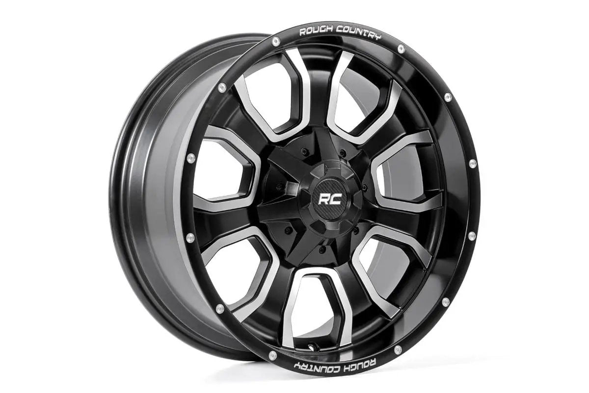 Rough Country 93 Series Wheel | One-Piece | Machined Black | 20x9 | 6x5.5/6x135 | 0mm by Rough Country