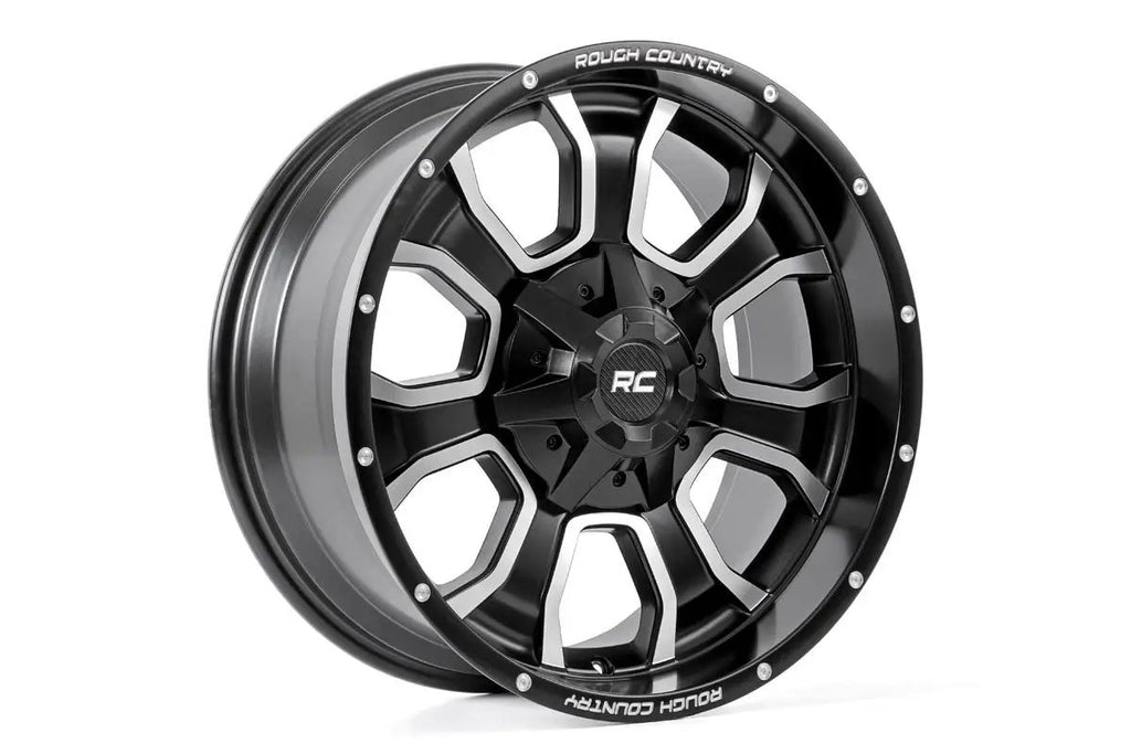 Rough Country 93 Series Wheel | One-Piece | Machined Black | 20x9 | 6x5.5/6x135 | 0mm by Rough Country
