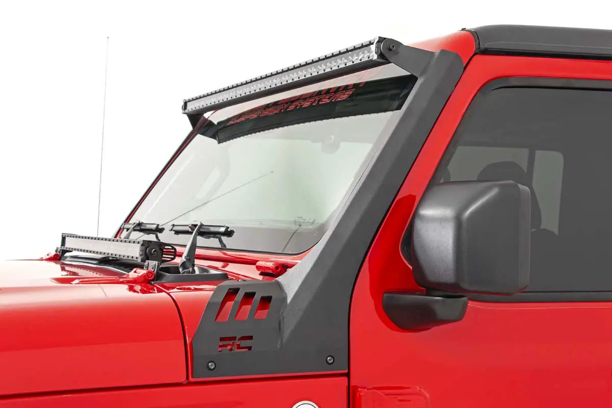 LED Light Kit | Windshield | 50" BLK Dual Row | WHT DRL | Jeep Gladiator JT/Wrangler JL (18-26) by Rough Country