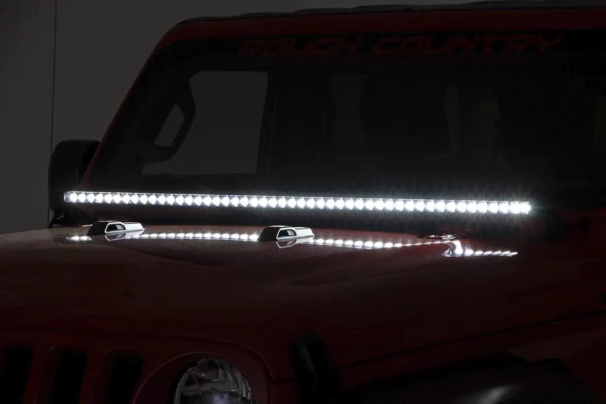 LED Light Kit | Cowl Mount | 50" Black Single Row | Jeep Gladiator JT/Wrangler JL (18-26) by Rough Country