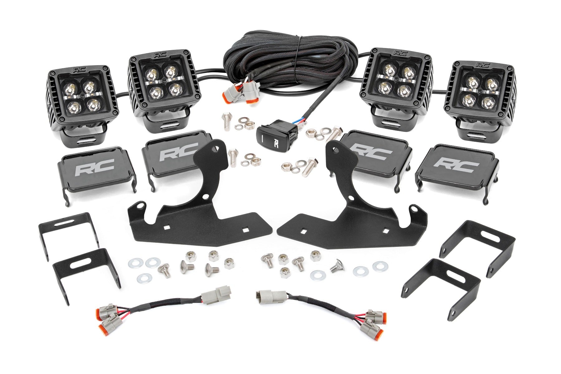 LED Light Kit | Fog Mount | 2" Black Pair | Amber DRL | Chevy Silverado 2500 HD/3500 HD (11-14) by Rough Country