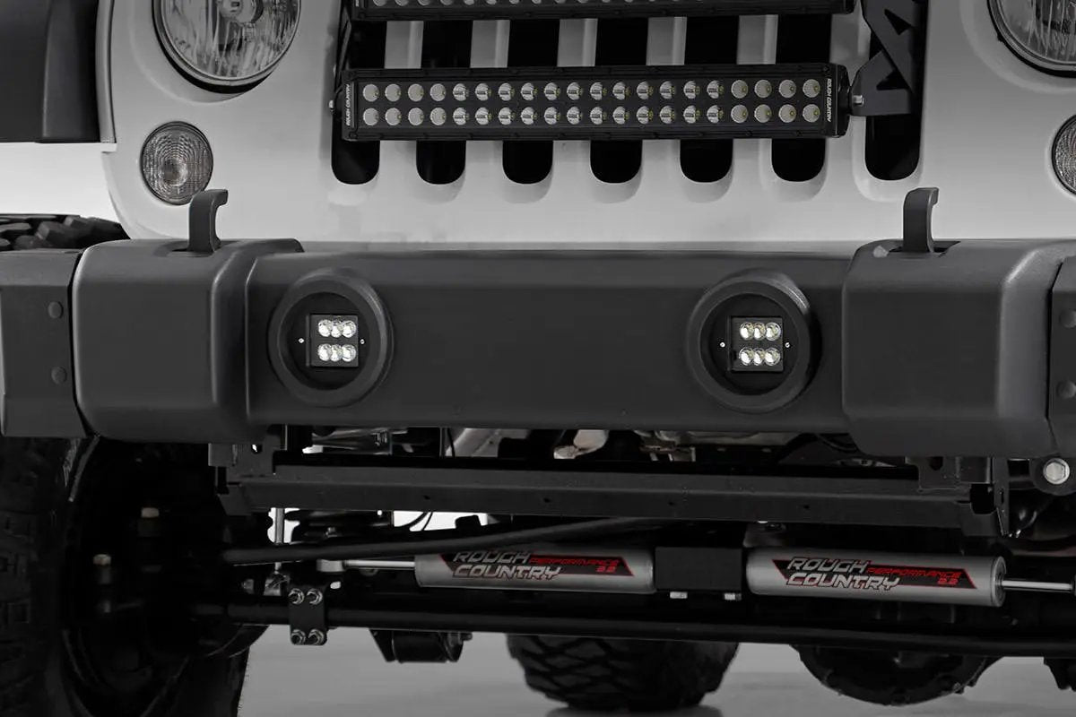 LED Light Kit | Fog Mount | 2" Black Pair | Jeep Wrangler JK/Wrangler Unlimited (10-18) by Rough Country