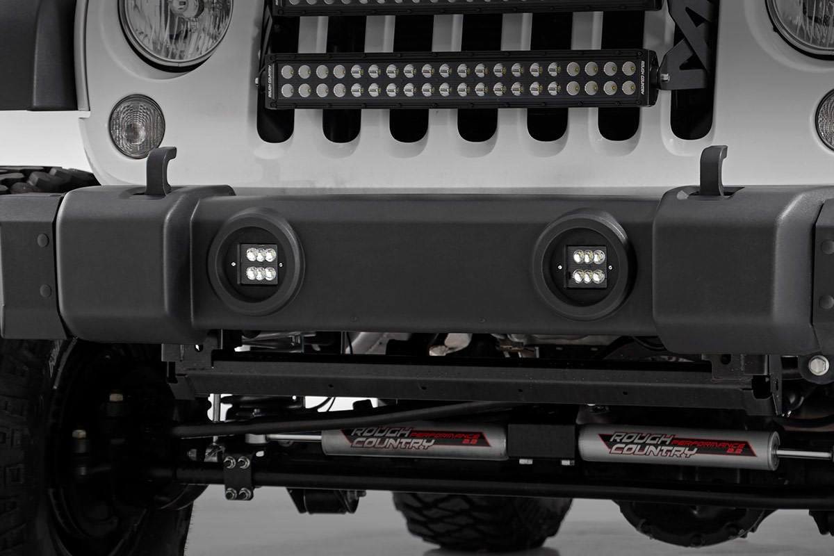 LED Light Kit | Fog Mount | 2" Black Pair | Jeep Wrangler JK/Wrangler Unlimited (10-18) by Rough Country