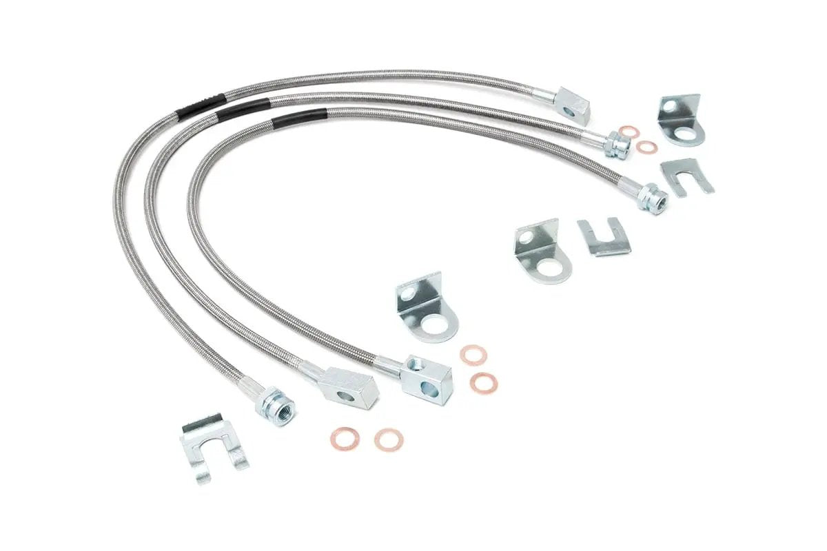 Jeep Front & Rear Stainless Steel Brake Lines | 4-6in Lifts (XJ/YJ/TJ) by Rough Country