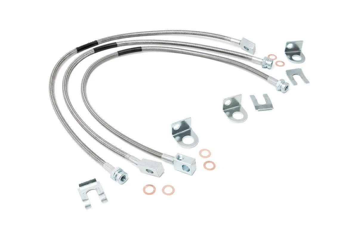 Jeep Front & Rear Stainless Steel Brake Lines | 4-6in Lifts (XJ/YJ/TJ) by Rough Country