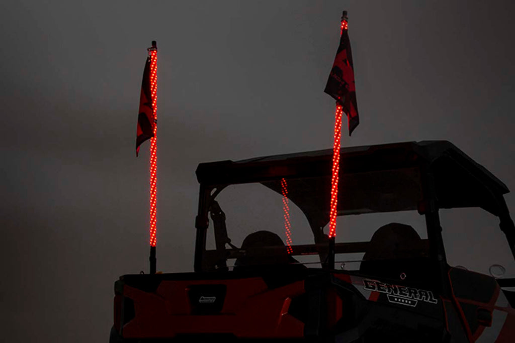 Whip Mount | Bed | 4' Multl-Color LED Whip Pair | Polaris General/Ranger 1000/Ranger XP 900/1000 by Rough Country